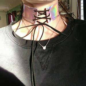 🆕📿Pink Holographic PU Leather Corset Choker 📿